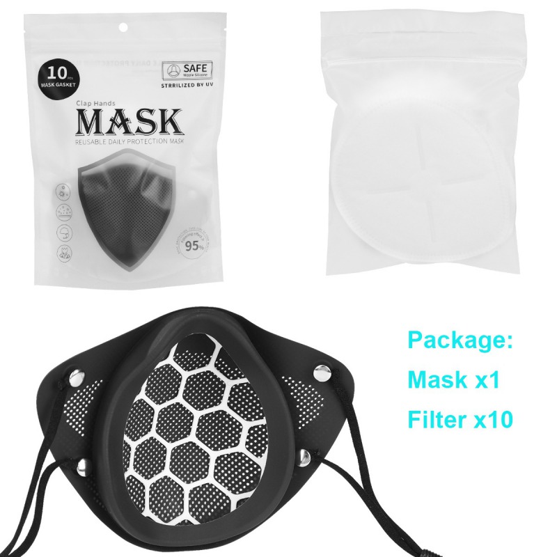 Reusable Silicone Face Mask Cover Breathing with 2 Bracket & 10 Filters Security 